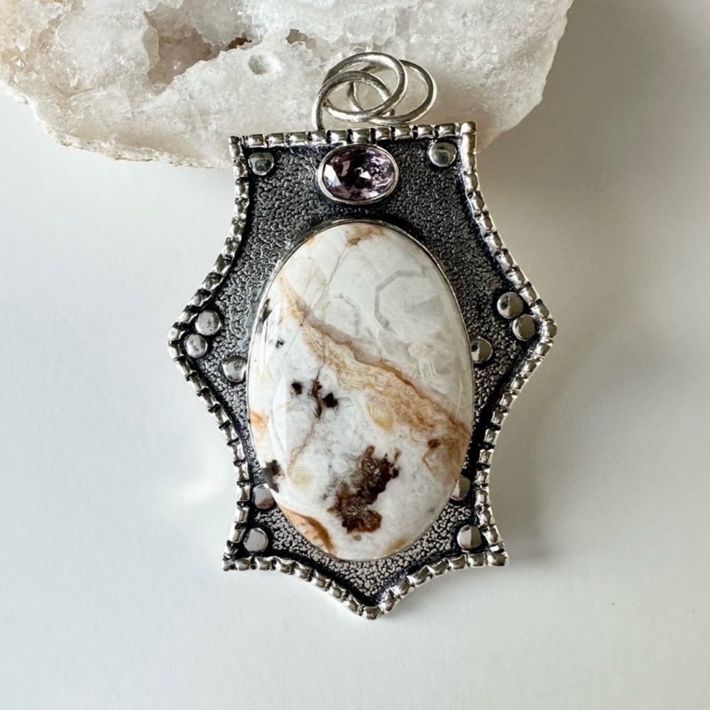 Solid Silver Peanut Wood Jasper Pendant - image 8